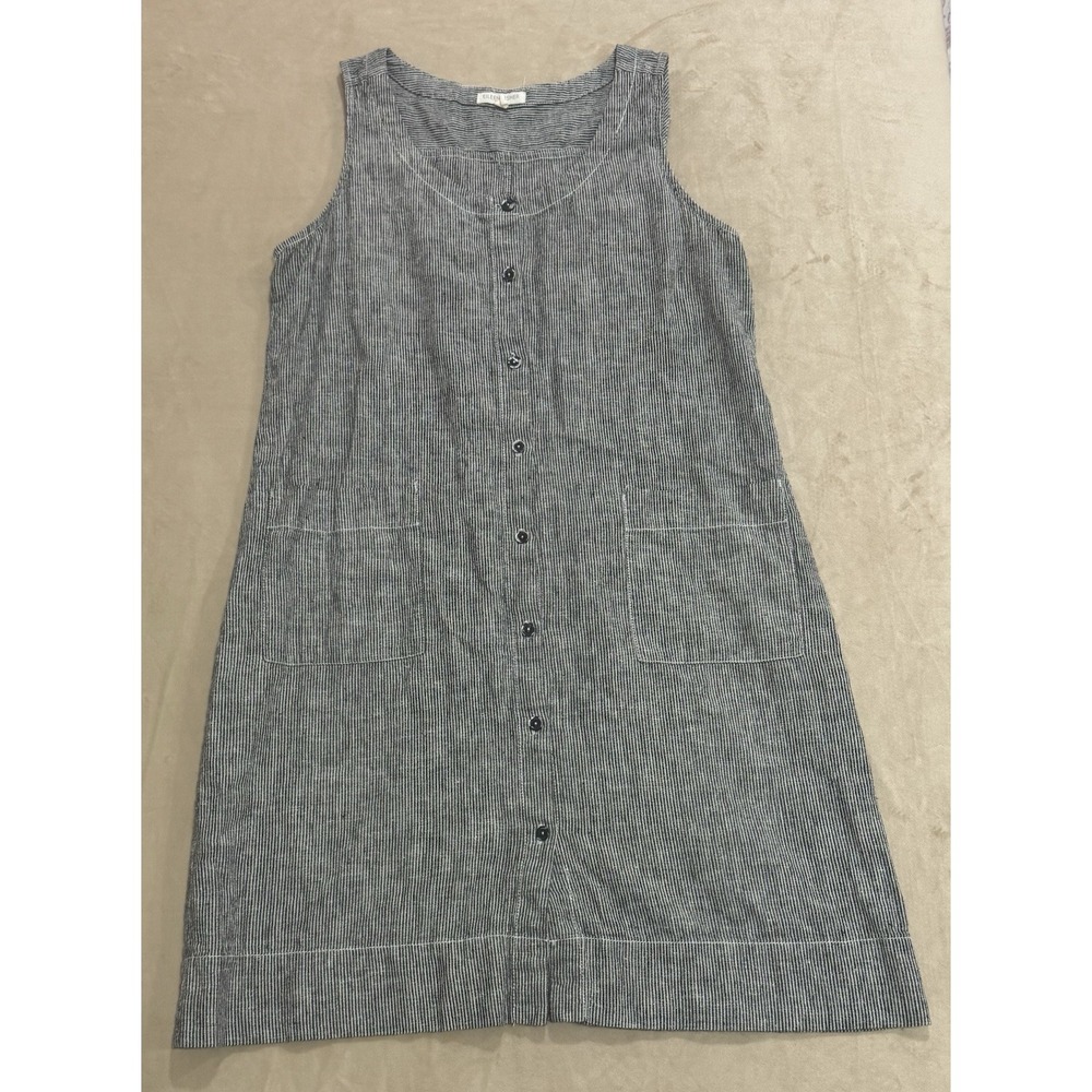 Eileen Fisher Hemp Organic Cotton Sleeveless Dress Gray White Stripe Size PS